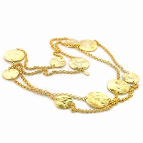 Brass Gold Hammered Coin Disc Station Long Necklace view 1