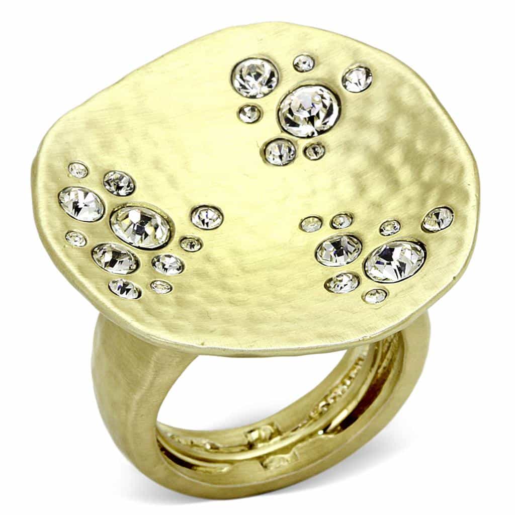 Brass Gold Hammered CZ Scattered Dome Cocktail Ring view 1