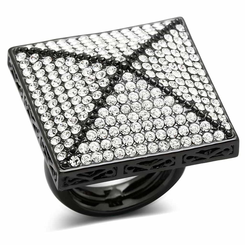 Brass Black CZ Pave Geometric Angular Square Cocktail Ring view 1