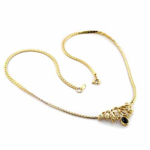 Brass Gold CZ Sapphire Charm Station Necklace view 1