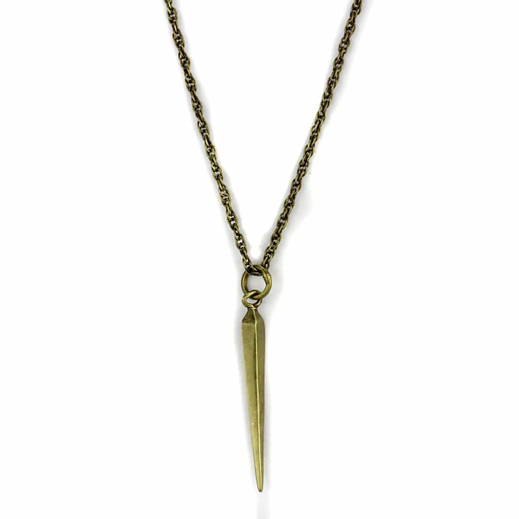 Brass Antique Gold Spike Dagger Pendant Necklace view 1