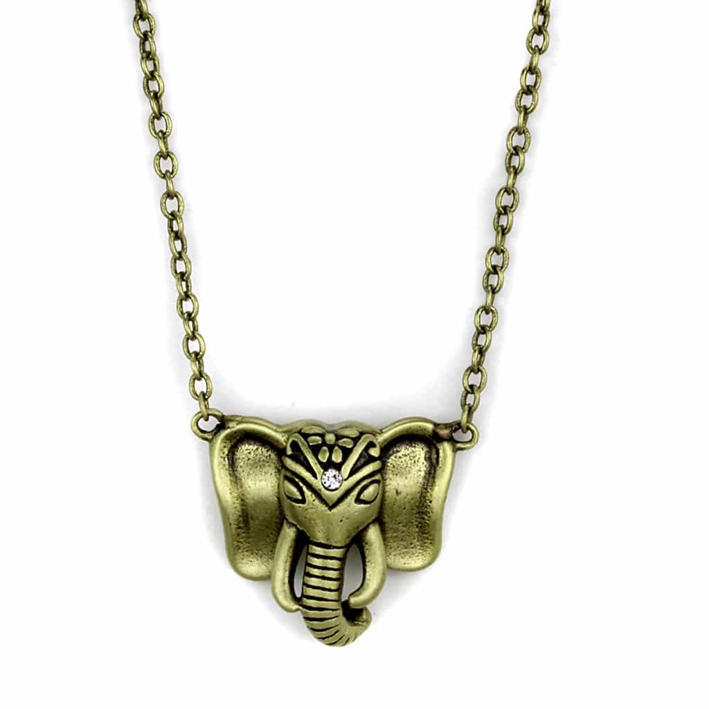 Brass Antique Gold Elephant Head Pendant Necklace view 1