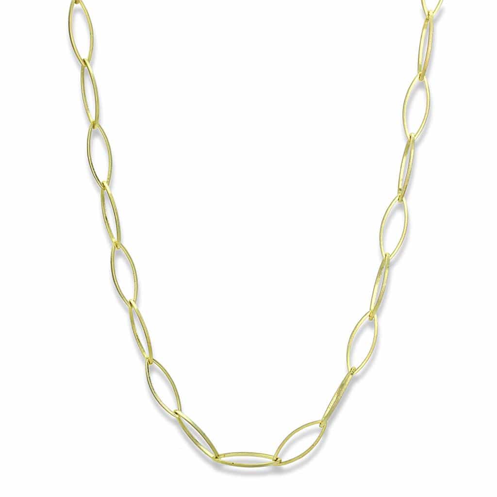 Brass Gold Open Oval Link Long Chain Necklace view 1