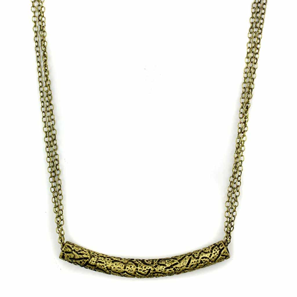 Brass Antique Gold Textured Curved Bar Multi Chain Necklace view 1