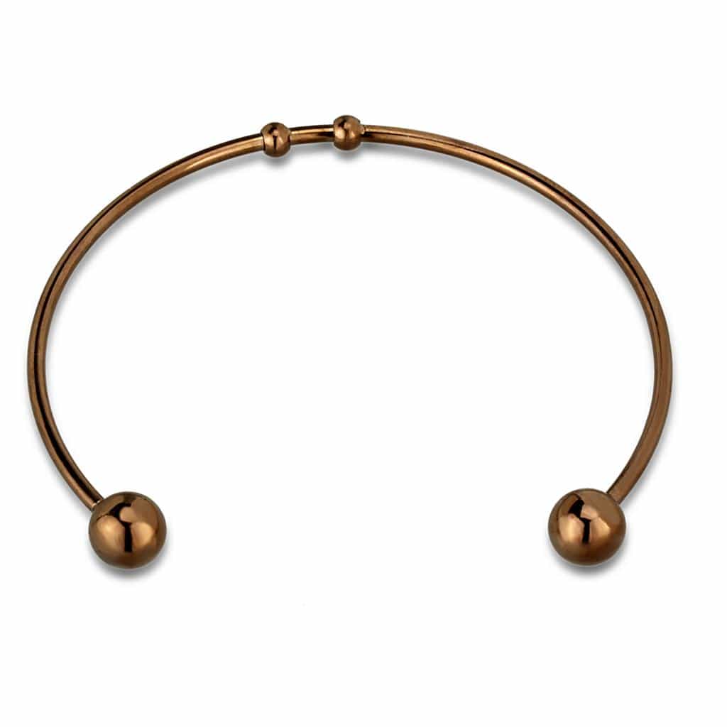 Stainless Steel Chocolate Brown Ball End Open Cuff Bracelet view 1