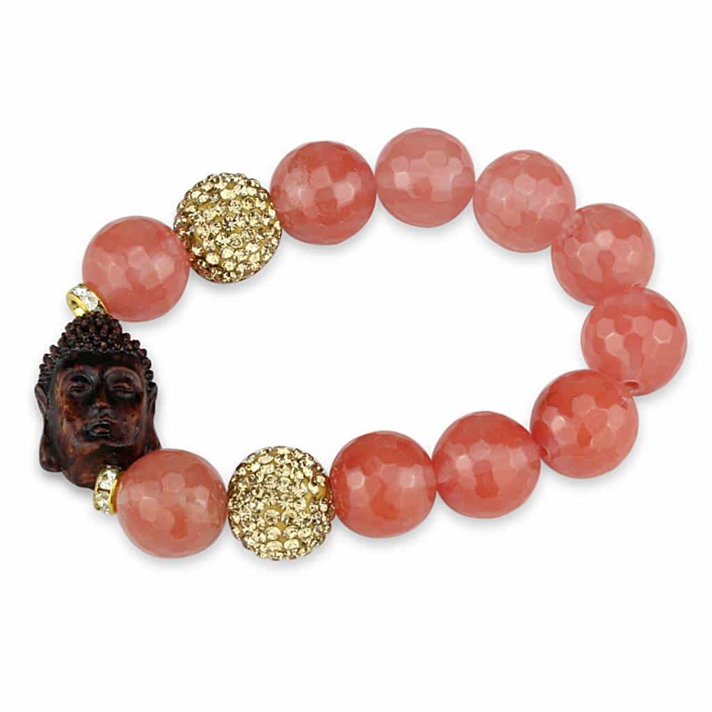 Brass Pink Coral Gold CZ Ball Bead Stretch Bracelet view 1