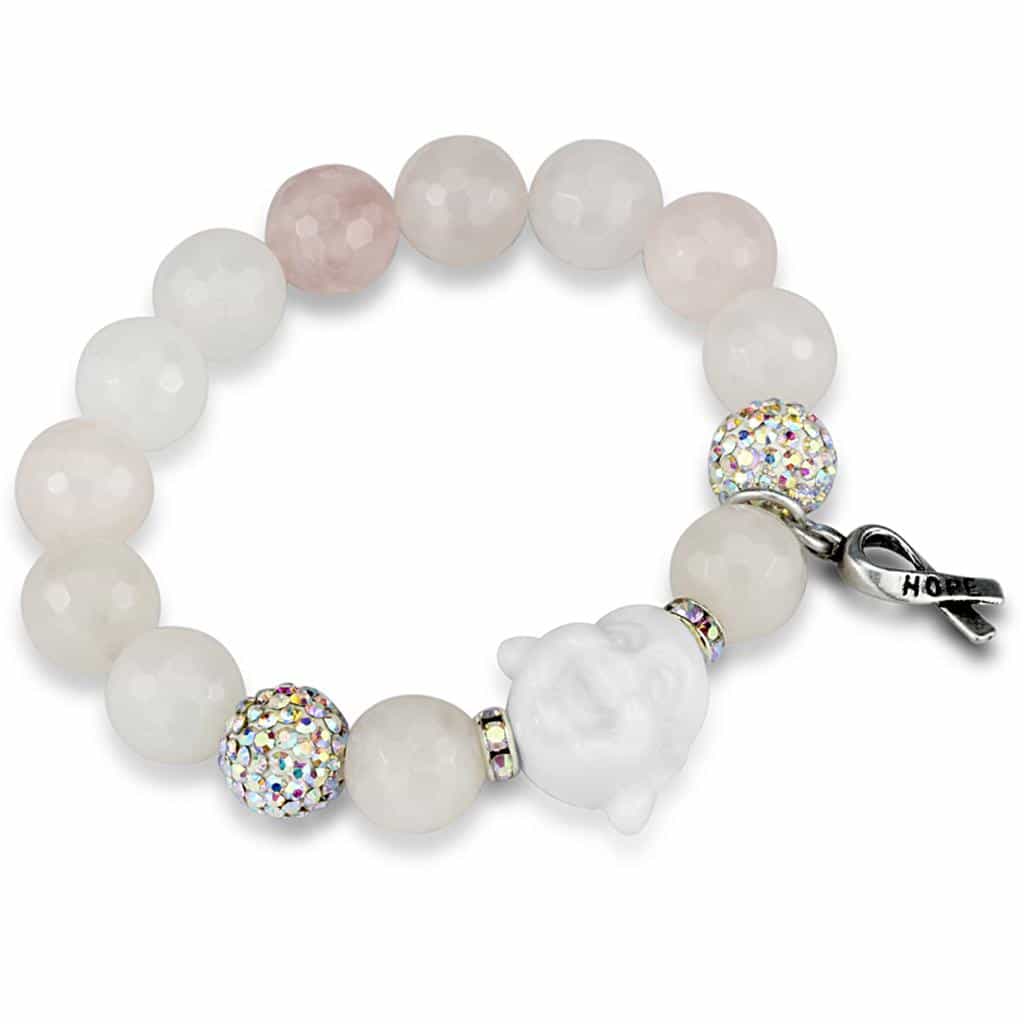 Brass Pink Rose Quartz Aurora Borealis CZ Ball Hope Bracelet view 1