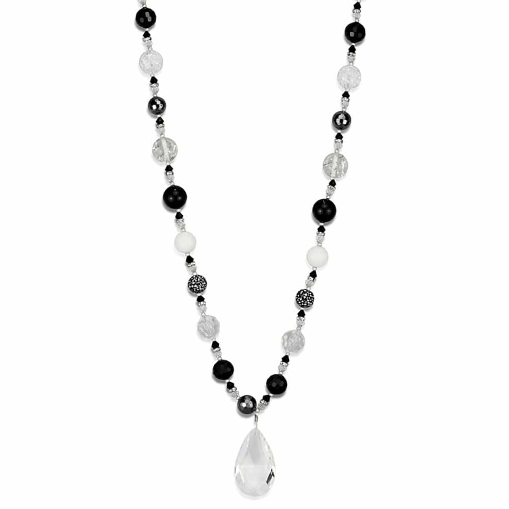 Brass Black White Crystal CZ Ball Pear Drop Bead Necklace view 1