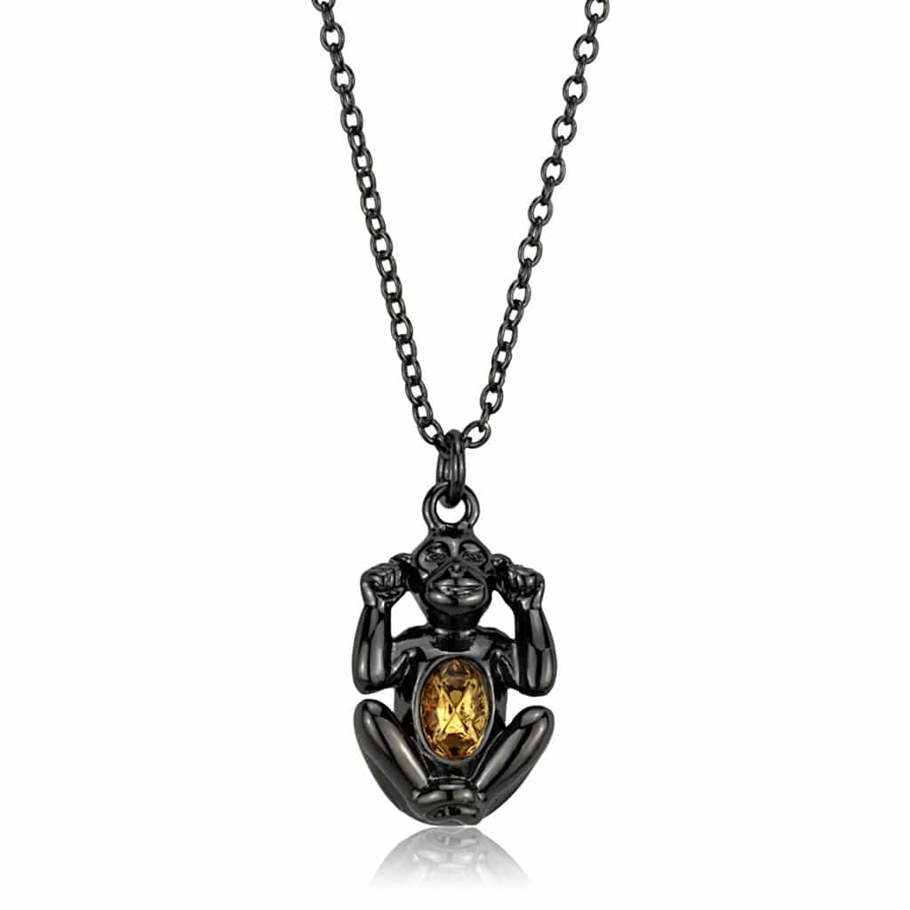 Brass Gunmetal Crystal Monkey Charm Pendant Necklace view 1
