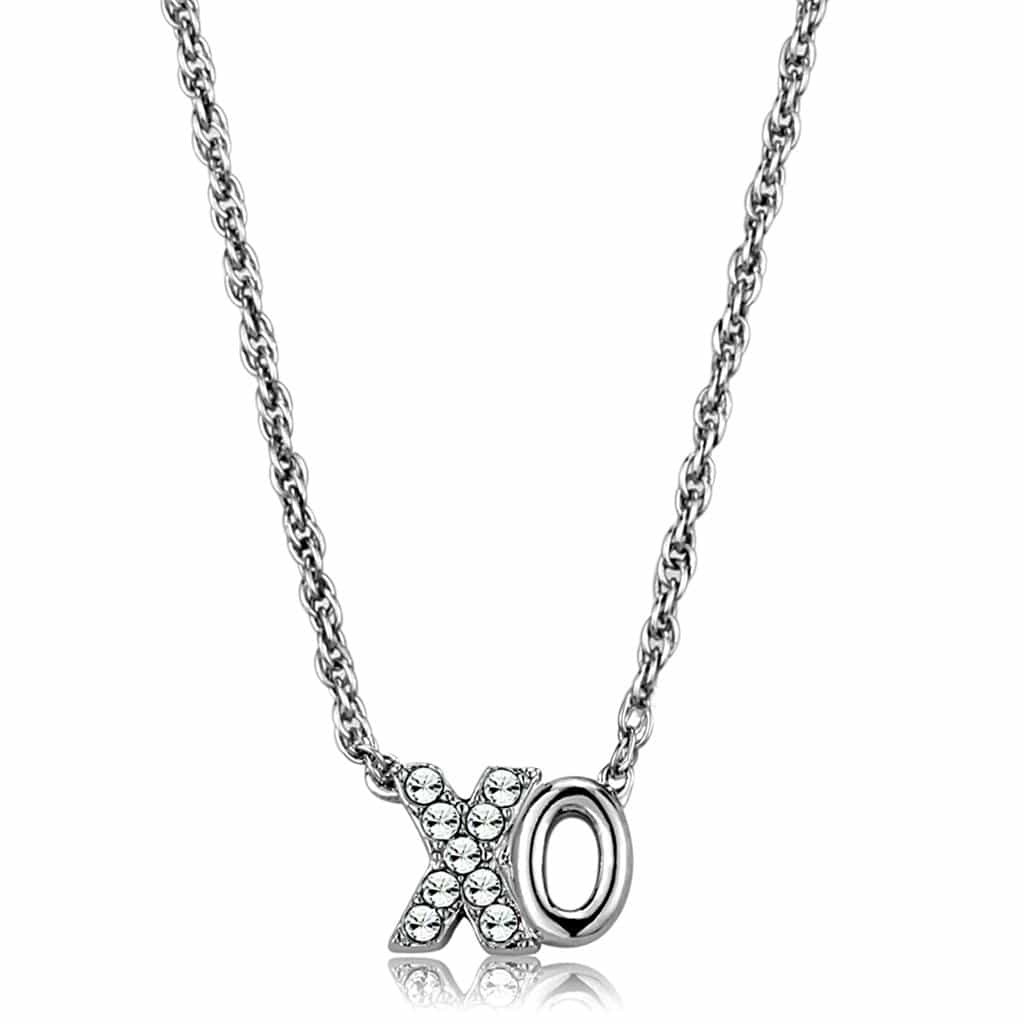 Brass Silver CZ XO Hugs Kisses Pendant Necklace view 1