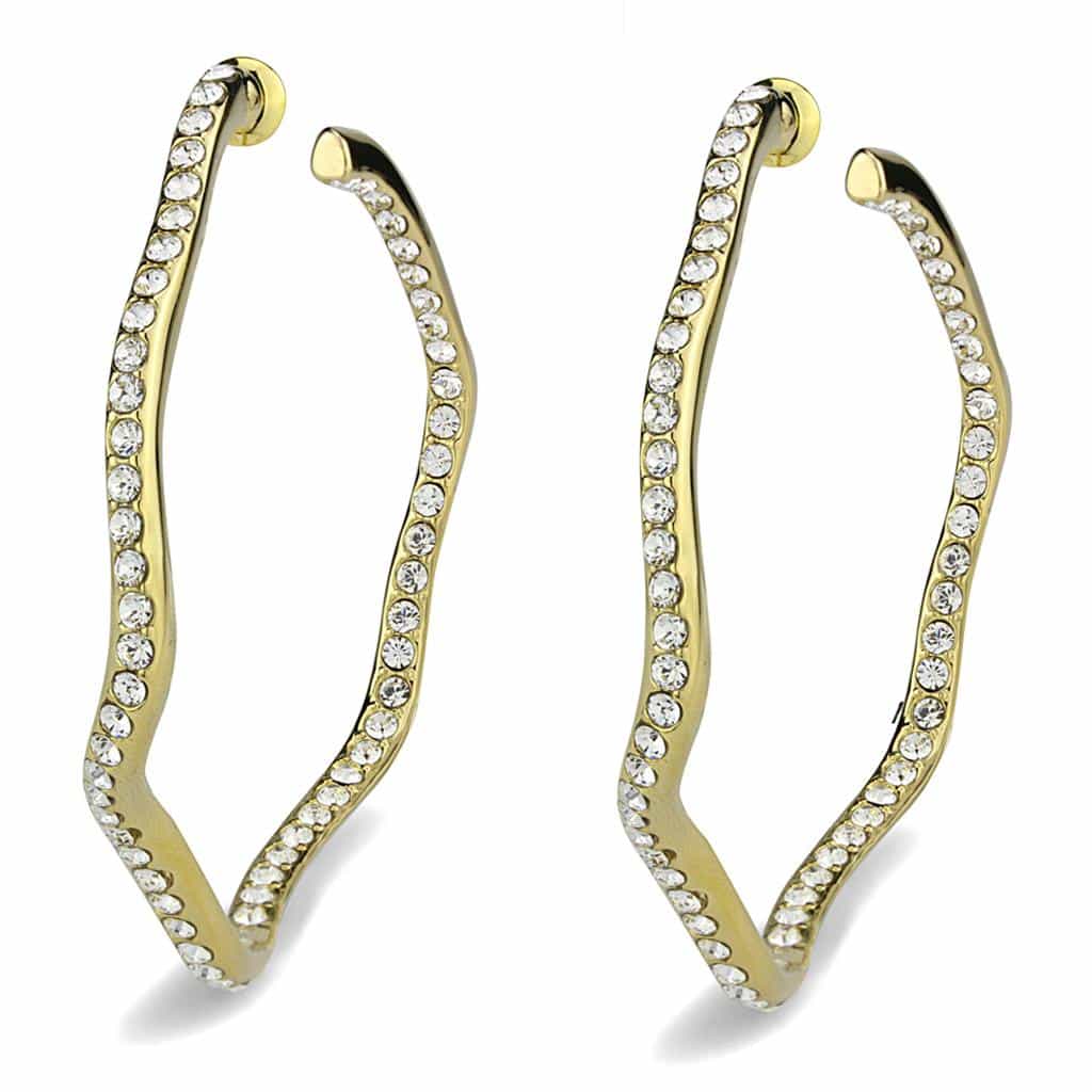 Brass Gold CZ Wavy Curve Hoop Earrings | The Stainless Jewelry view 1