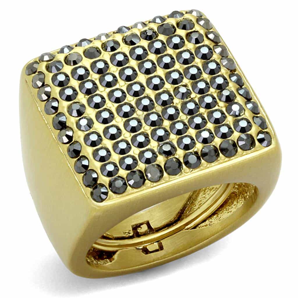 Brass Gold Black CZ Pave Square Signet Cocktail Ring view 1