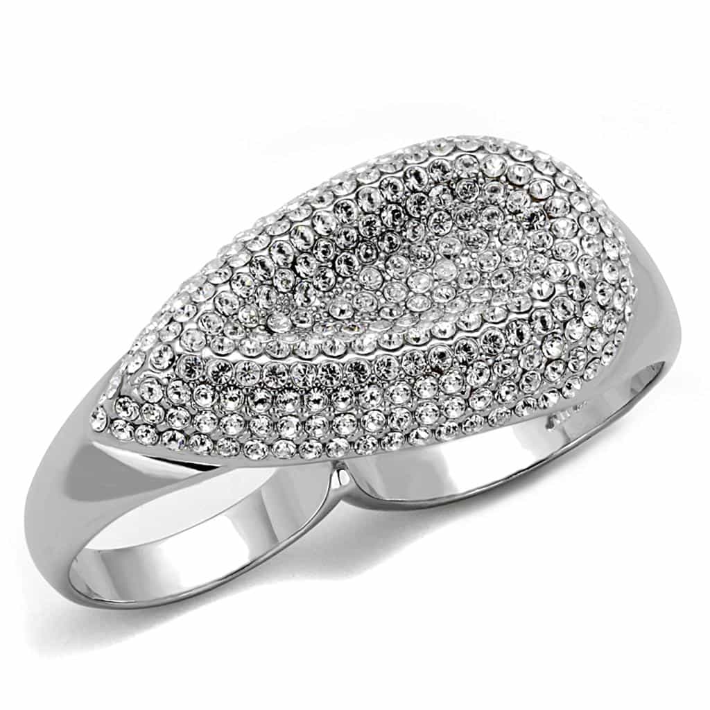 Brass Silver CZ Pave Marquise Eye Dome Cocktail Ring view 1