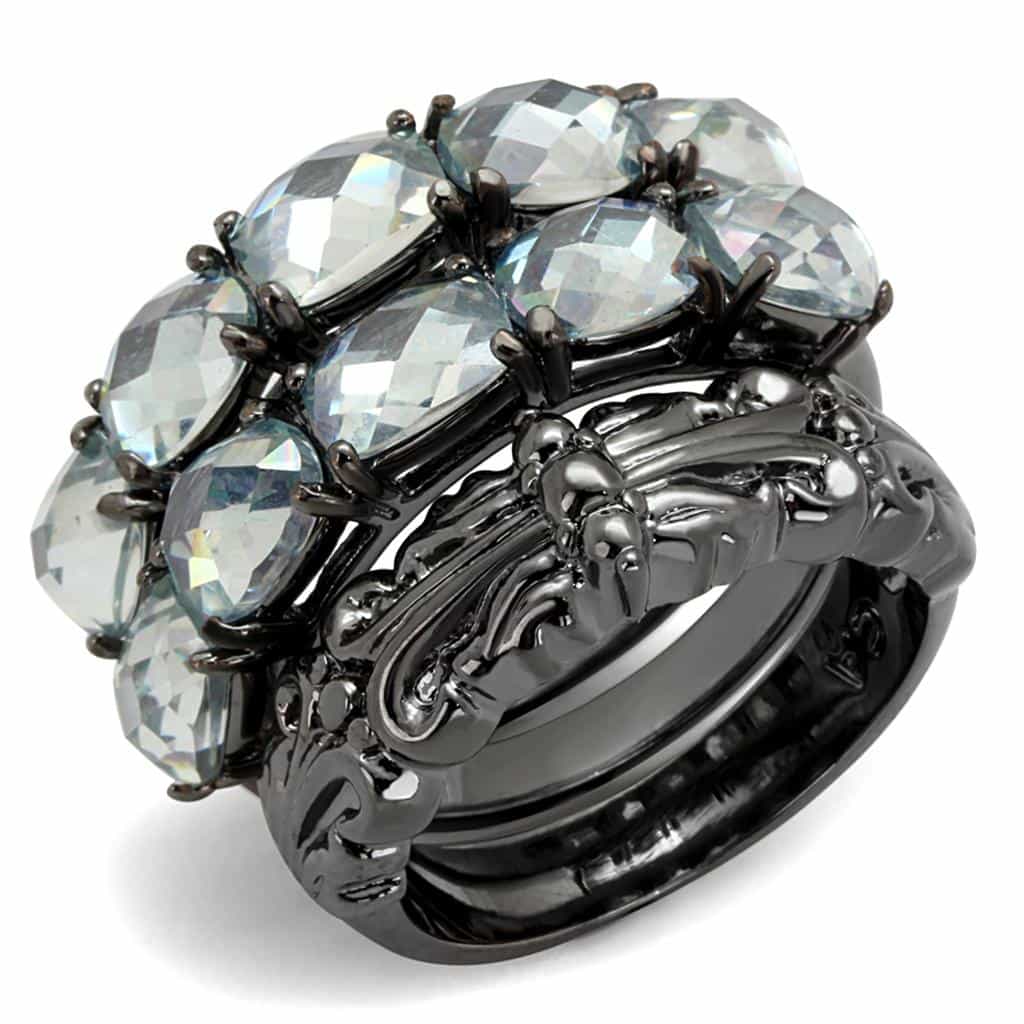 Brass Gunmetal Crystal Multi Stone Cluster Dome Cocktail Ring view 1