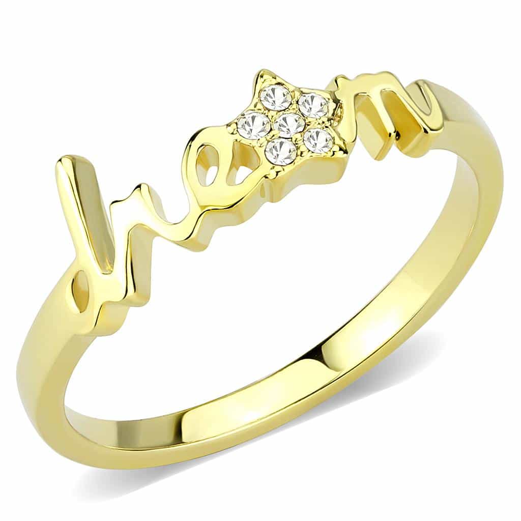 Brass Gold CZ Script Dream Word Ring | The Stainless Jewelry view 1