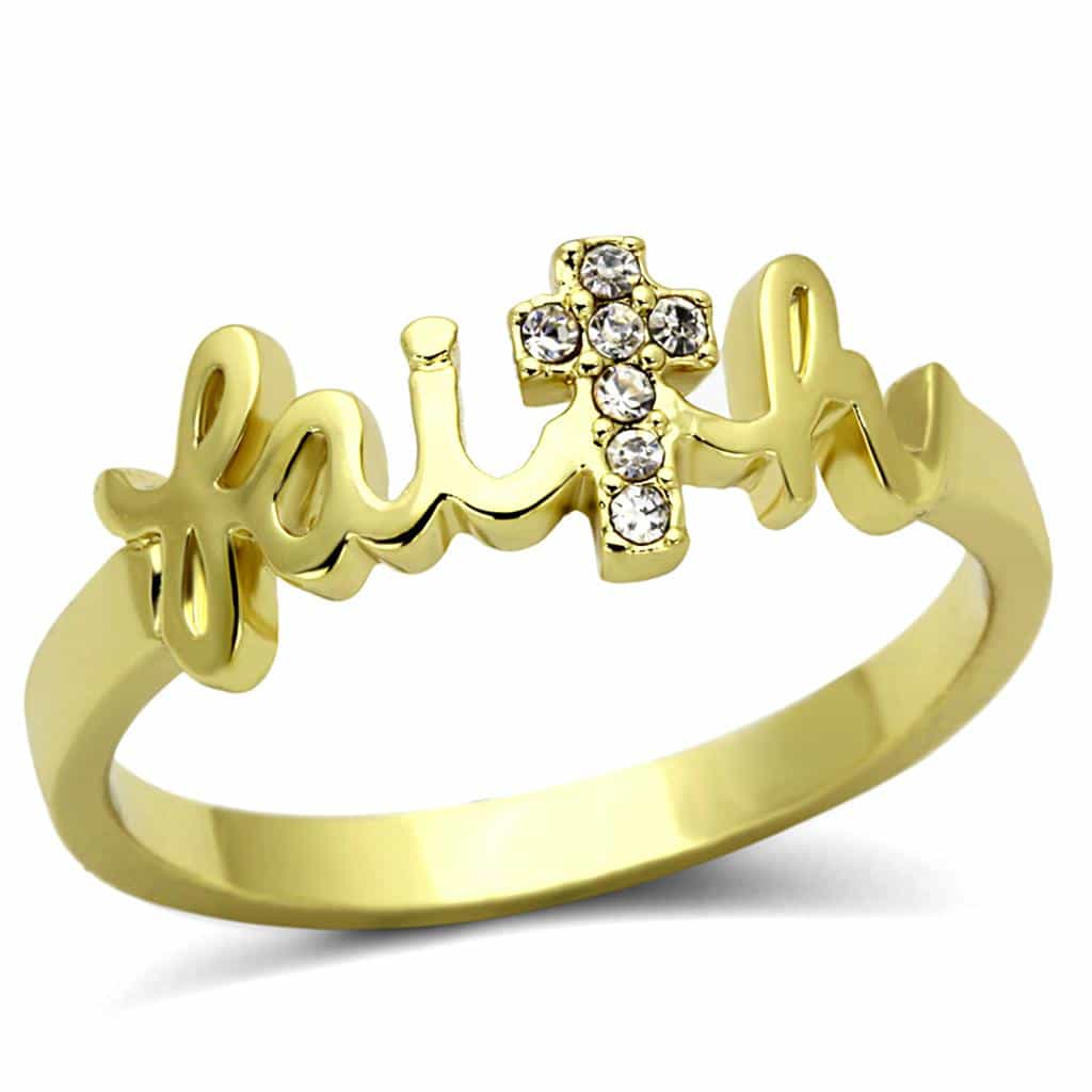 Brass Gold CZ Script Faith Word Ring | The Stainless Jewelry view 1
