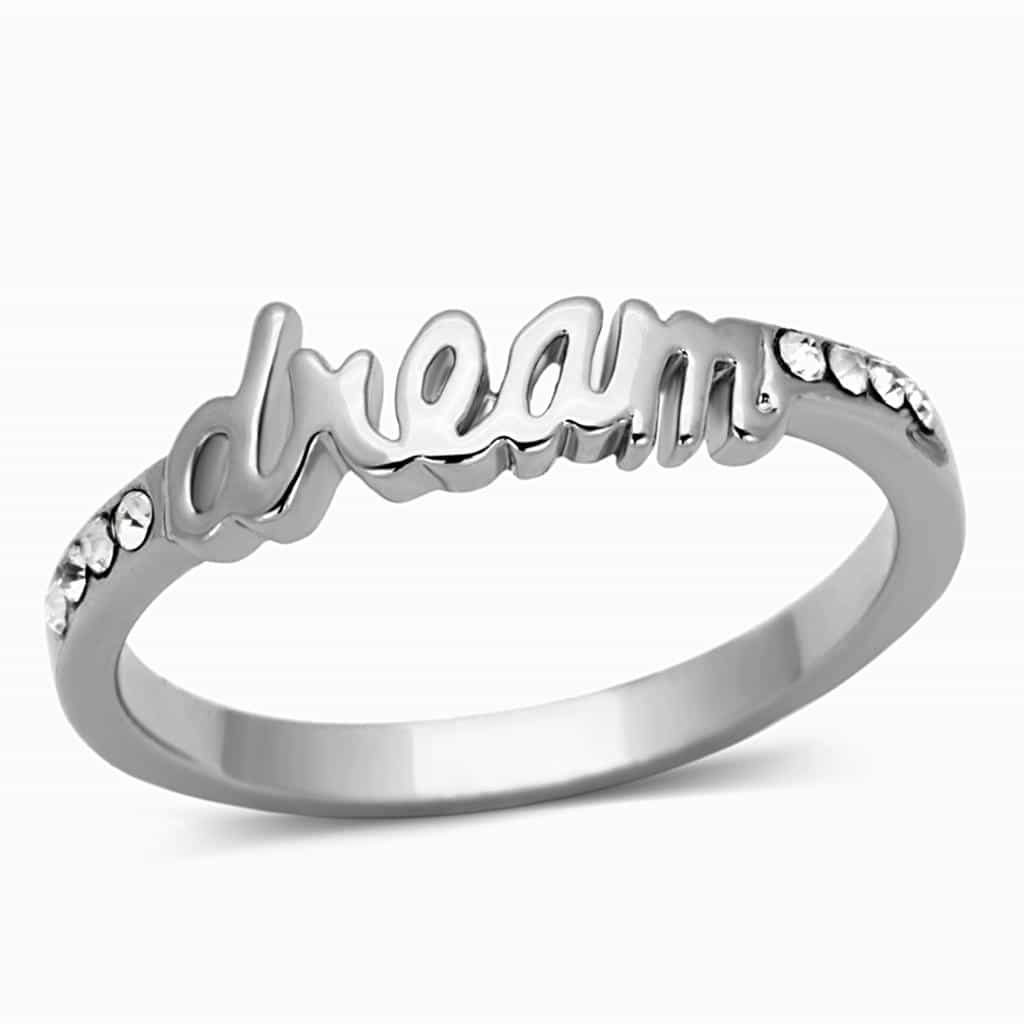 Brass Silver CZ Script Dream Word Ring | The Stainless Jewelry view 1