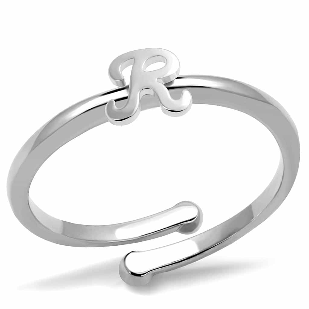 Brass Silver Script Letter R Initial Toe Ring view 1