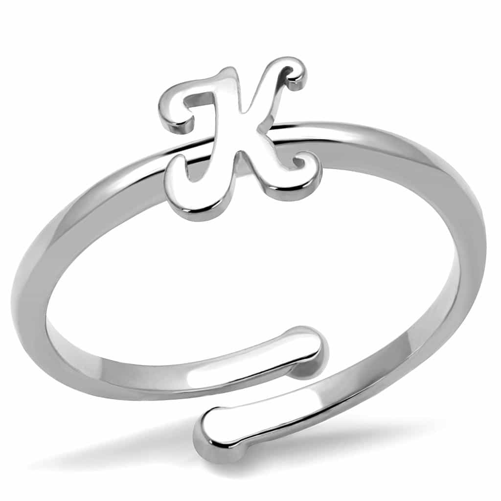 Brass Silver Script Letter K Initial Toe Ring view 1