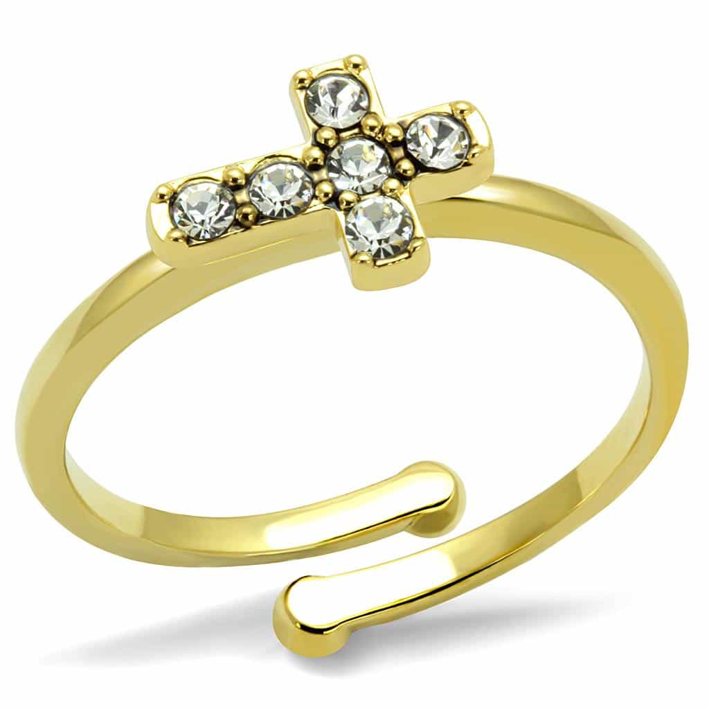 Brass Gold CZ Cross Adjustable Toe Ring | The Stainless Jewelry view 1