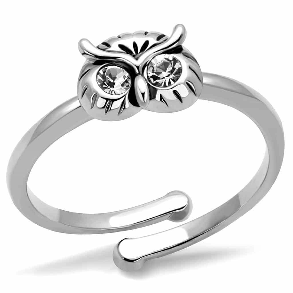 Brass Silver CZ Owl Adjustable Toe Ring | The Stainless Jewelry view 1