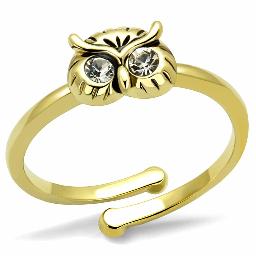 Brass Gold CZ Owl Adjustable Toe Ring | The Stainless Jewelry view 1