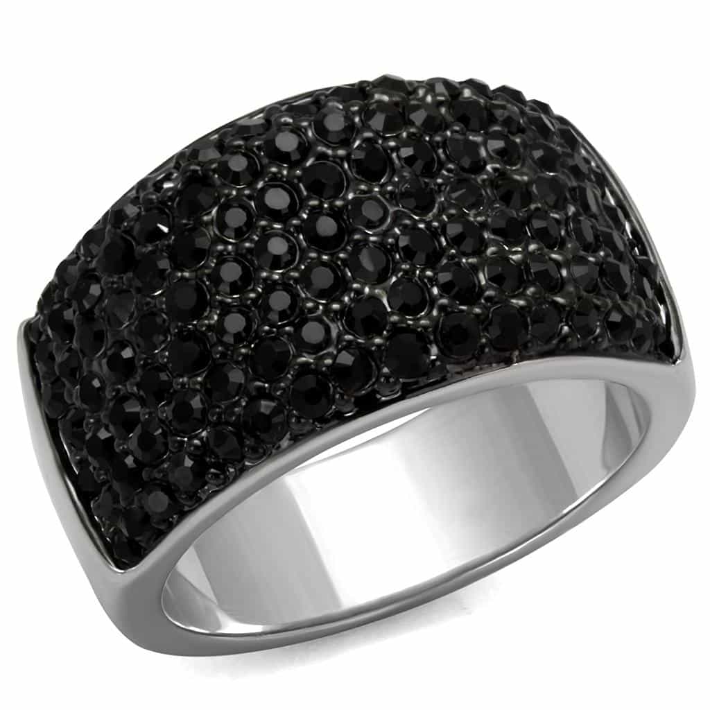 Brass Silver Black CZ Pave Wide Dome Band Ring view 1