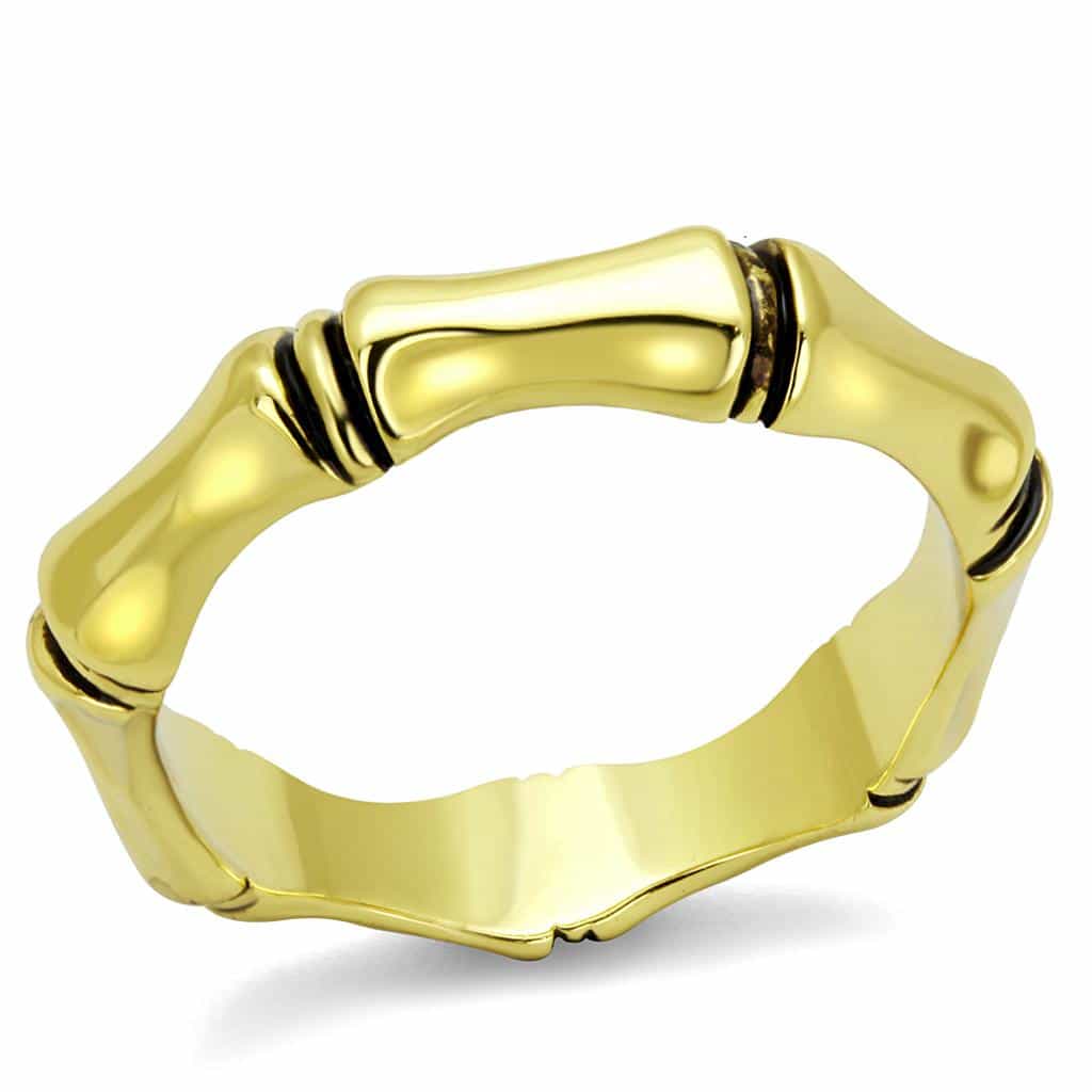 Brass Gold Polished Bamboo Link Band Ring | The Stainless Jewelry view 1