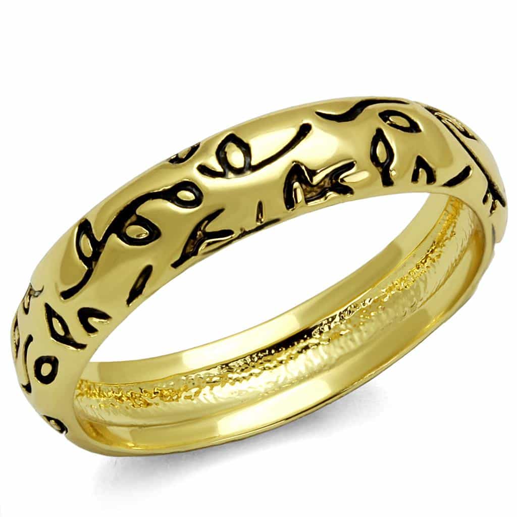 Brass Gold Black Enamel Script Pattern Band Ring view 1