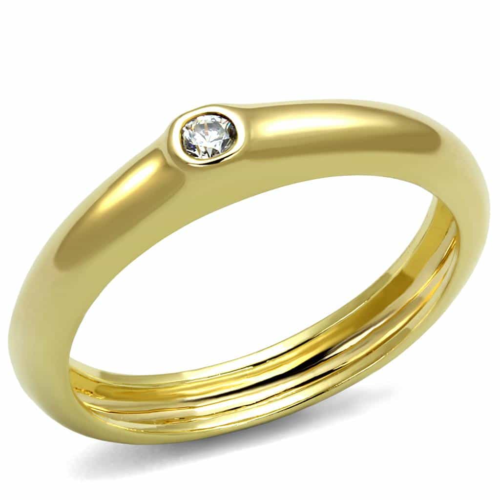 Brass Gold CZ Bezel Stackable Band Ring | The Stainless Jewelry view 1