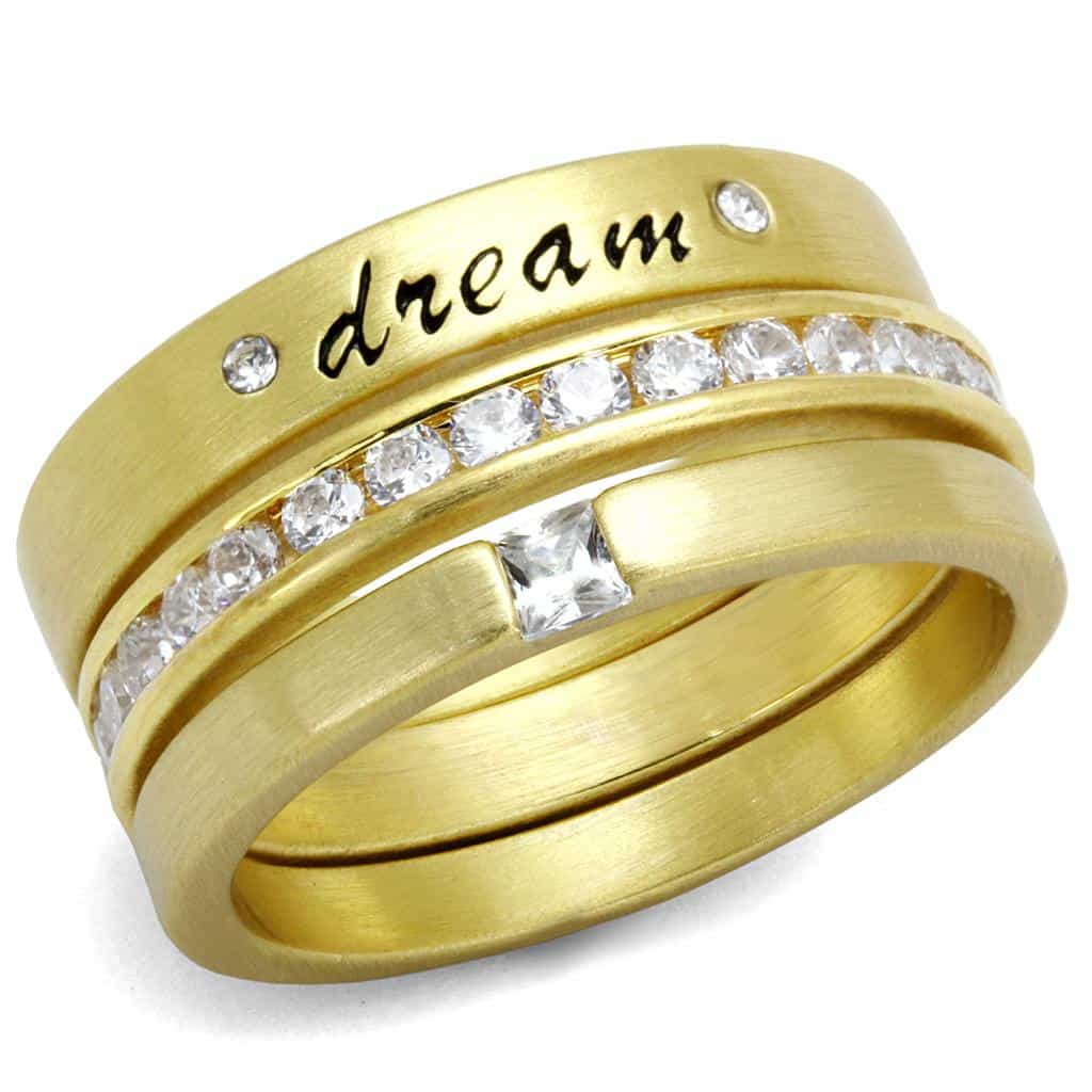 Brass Gold CZ Channel Dream Script Brushed Satin Stackable Ring view 1
