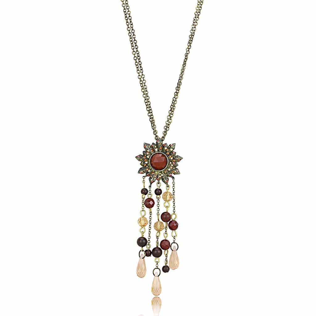 Brass Antique Gold Crystal Sunflower Tassel Pendant Necklace view 1