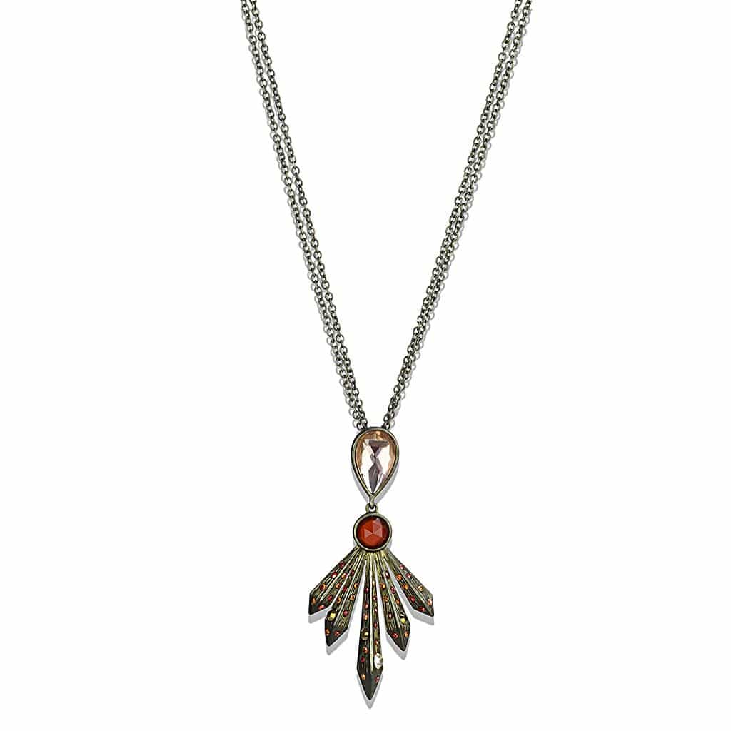 Brass Antique Gold Art Deco Leaf Fan Pendant Necklace view 1