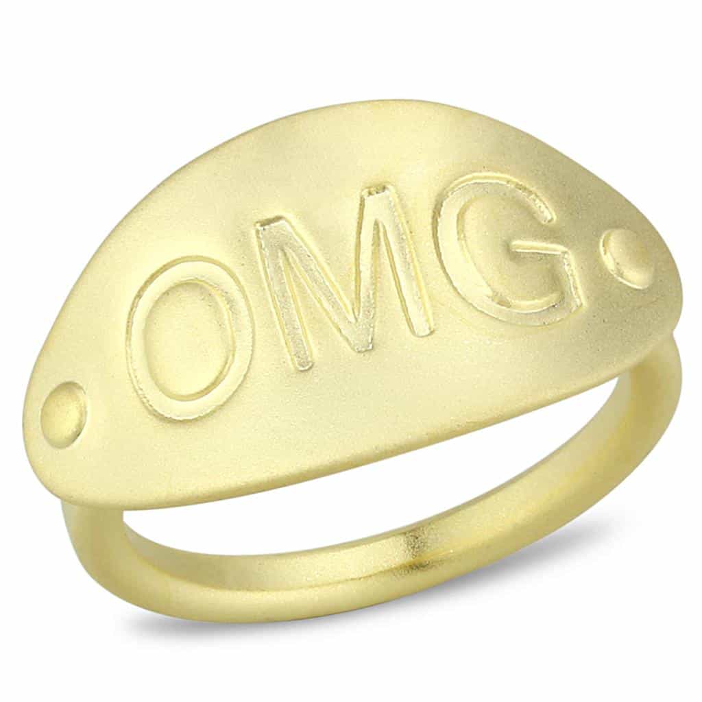 Brass Gold OMG Script Dome Ring | The Stainless Jewelry view 1