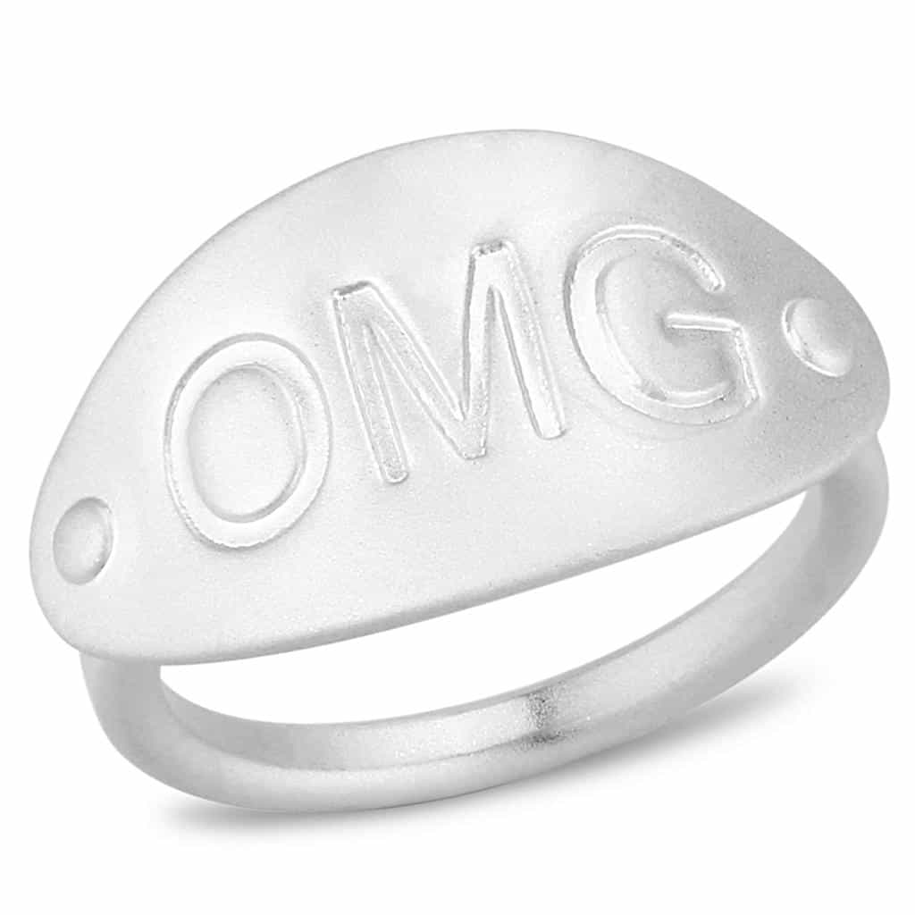 Brass Silver OMG Script Dome Ring | The Stainless Jewelry view 1