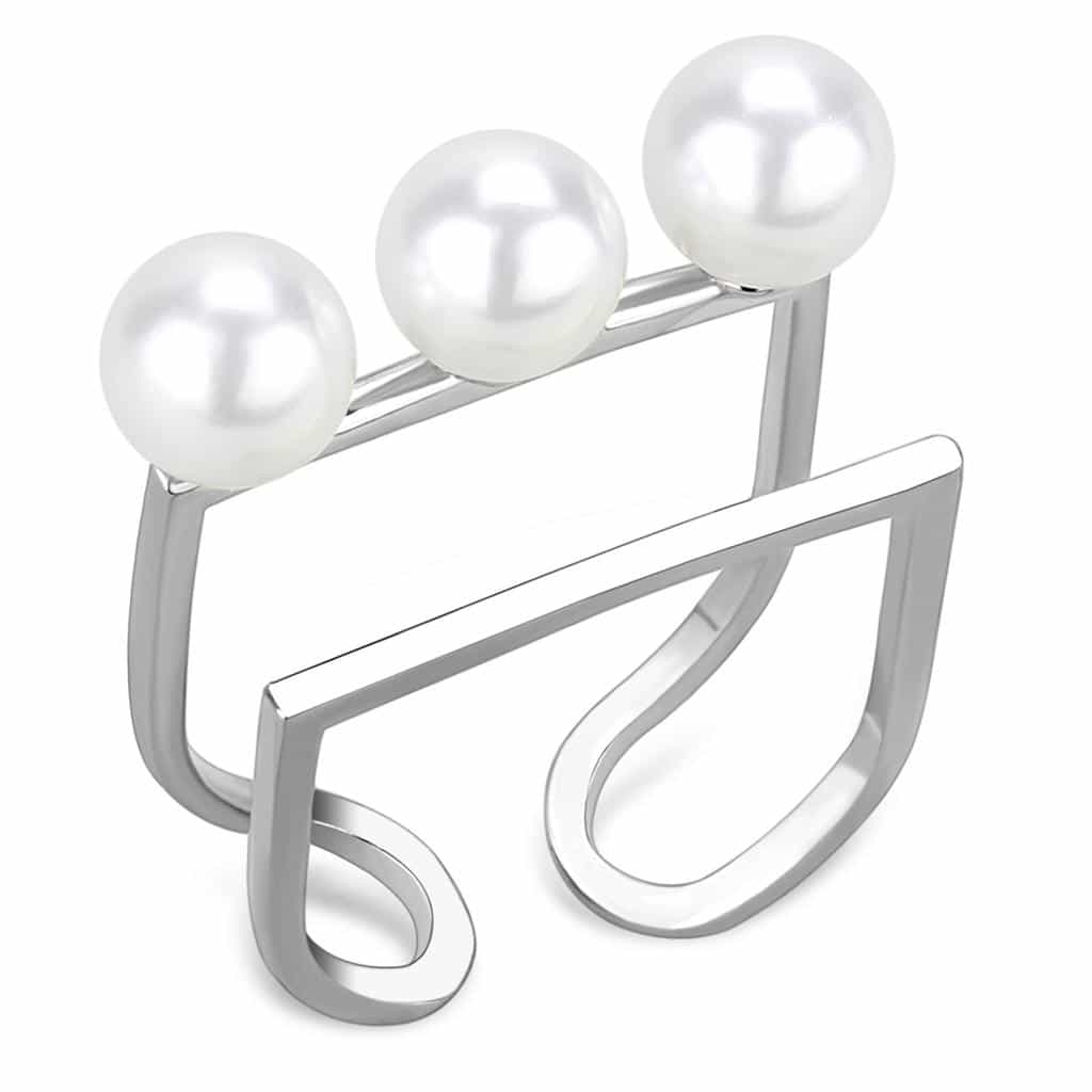 Brass Silver Pearl Triple Bar Cuff Ring | The Stainless Jewelry view 1