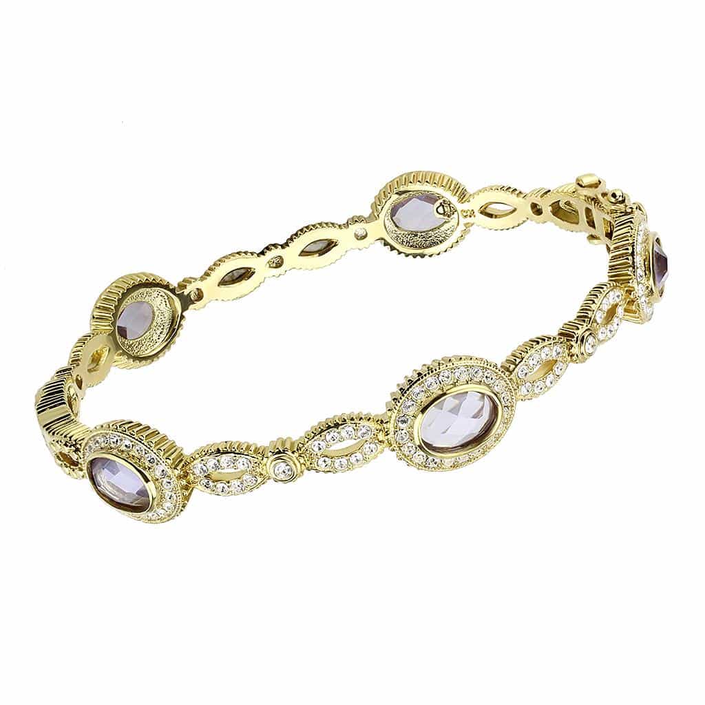 Brass Gold CZ Oval Halo Link Bracelet | The Stainless Jewelry view 1
