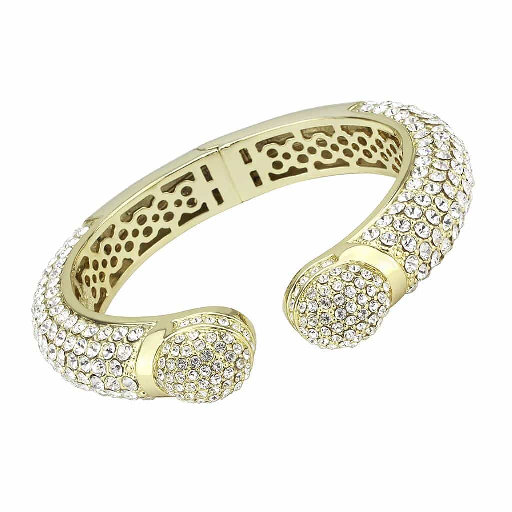 Brass Gold Champagne Crystal Pave Open Cuff Bangle Bracelet view 1