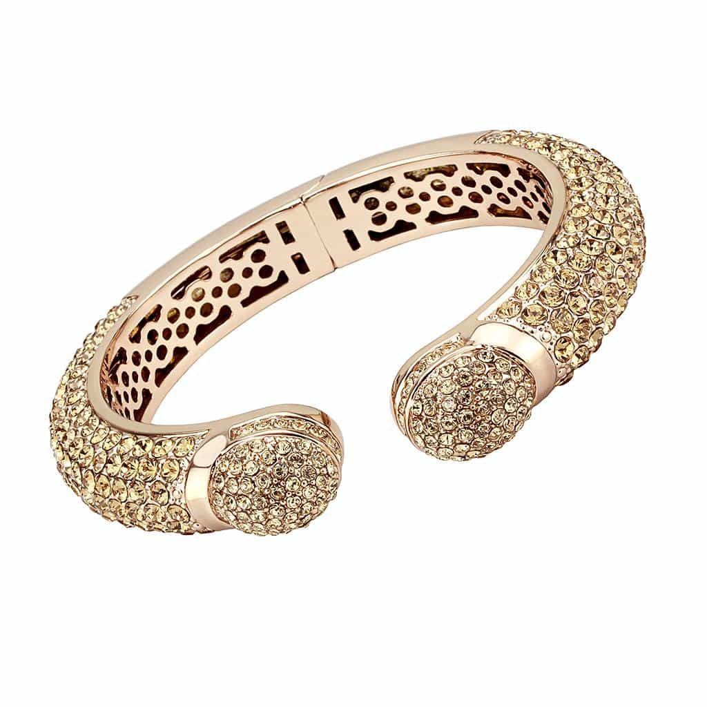 Brass Rose Gold Champagne Crystal Pave Cuff Bangle Bracelet view 1