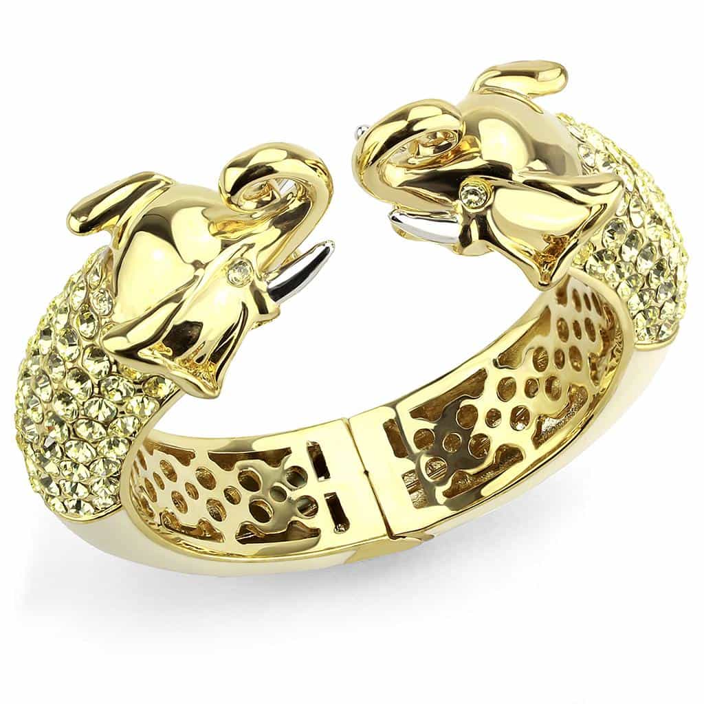 Brass Gold Crystal Pave Panther Hinged Bangle Bracelet view 1