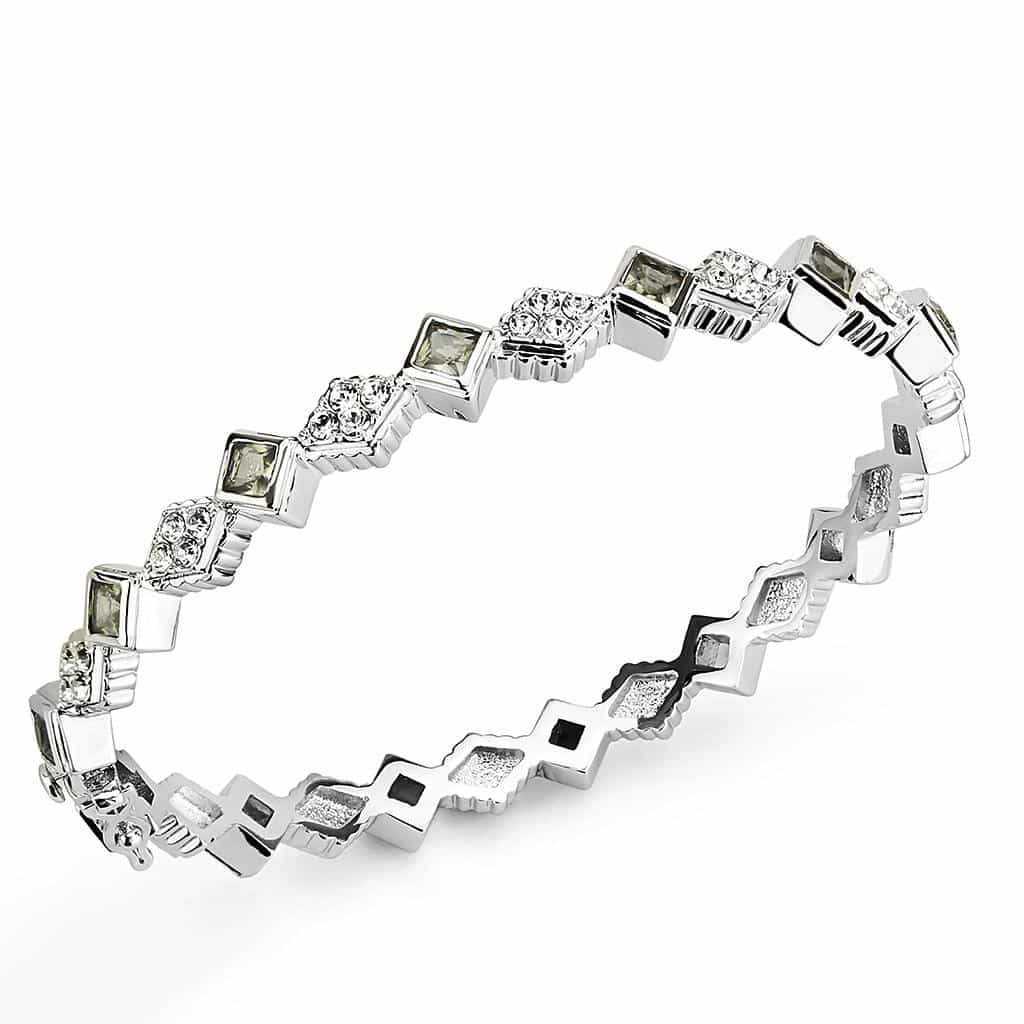 Brass Silver CZ Geometric Zigzag Link Bangle Bracelet view 1