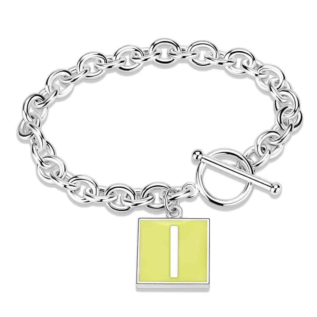 Brass Silver Letter L Initial Charm Toggle Bracelet view 1
