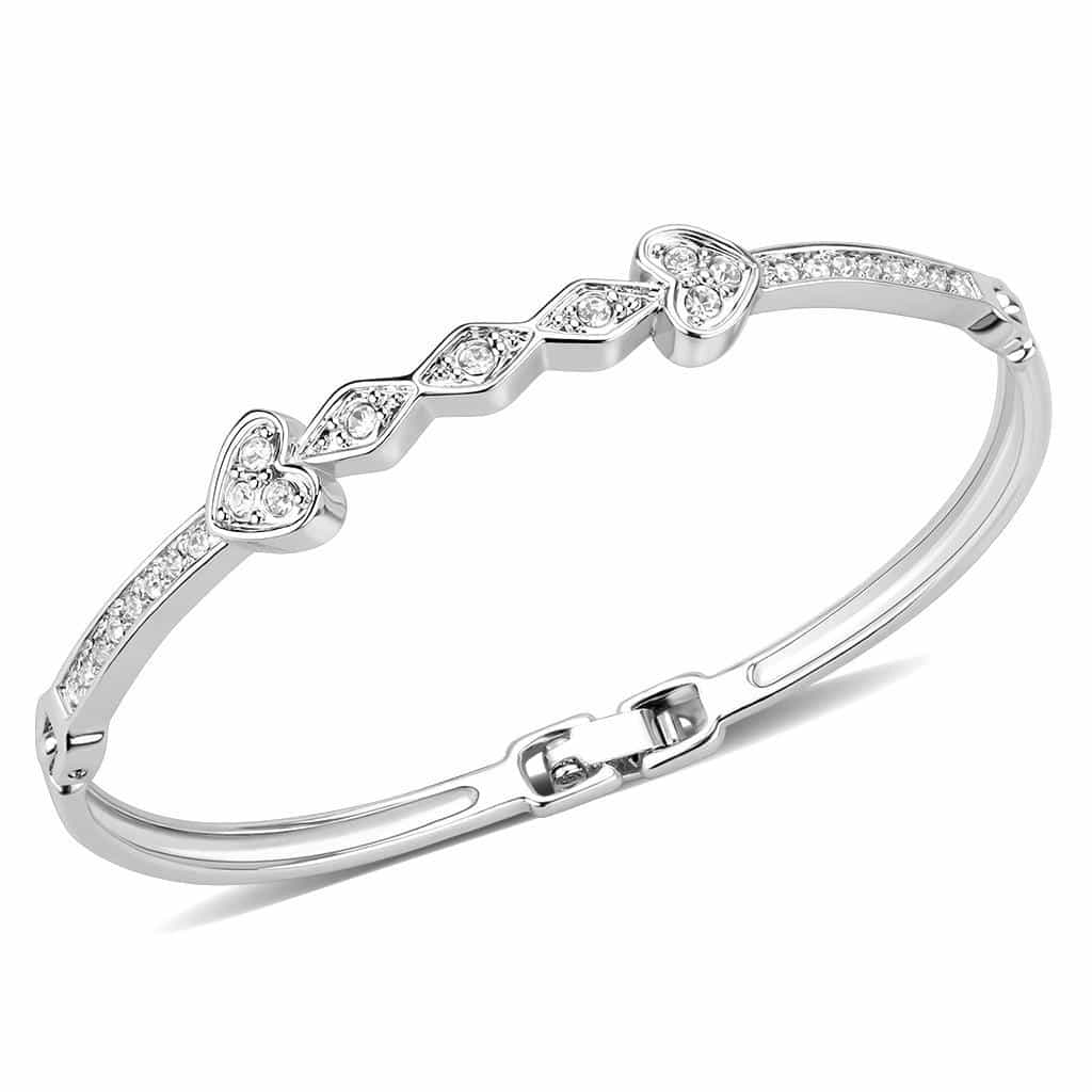 Brass Silver CZ Infinity Link Hinged Bangle Bracelet view 1