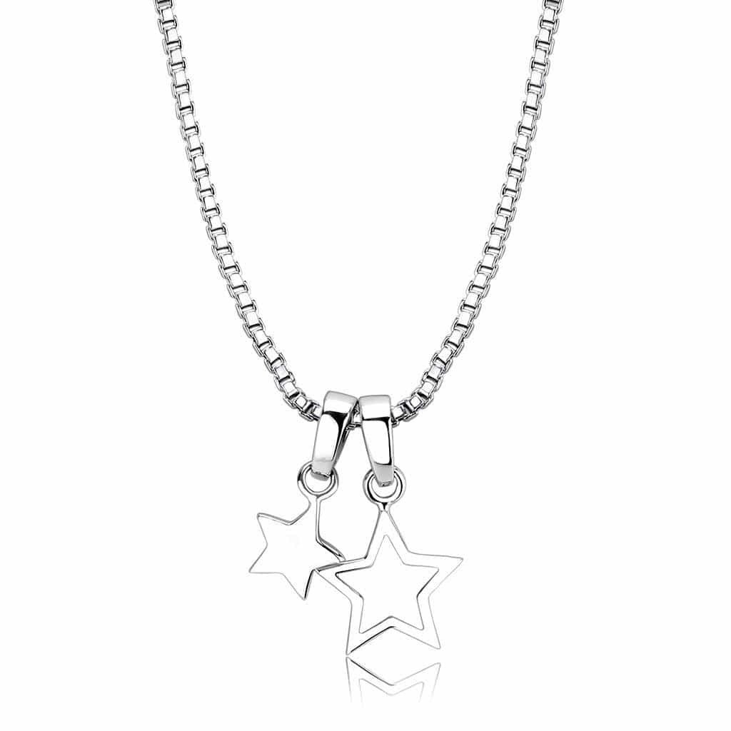 Brass Silver Double Star Charm Pendant Necklace view 1