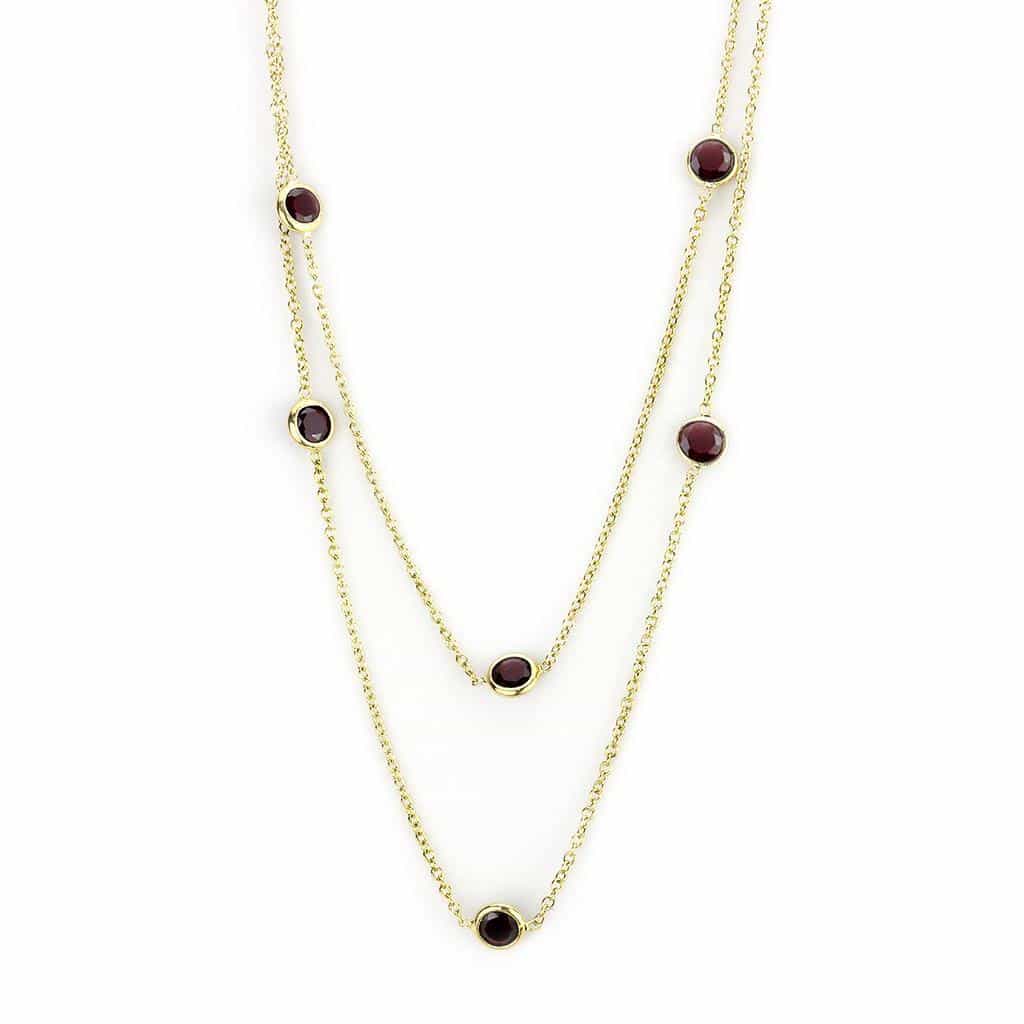 Brass Gold Garnet Bezel Station Layered Necklace view 1
