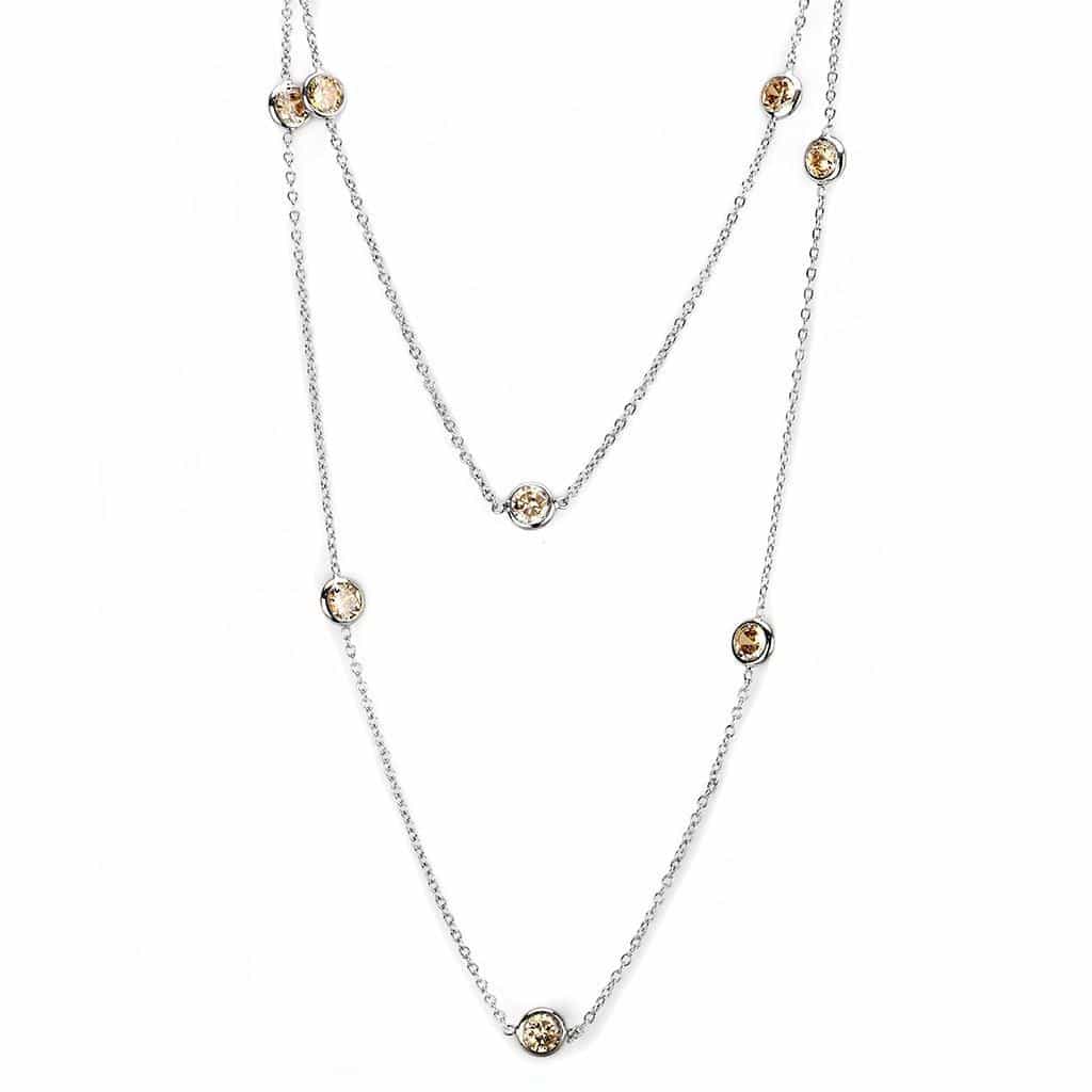Brass Gold Champagne CZ Bezel Station Layered Necklace view 1