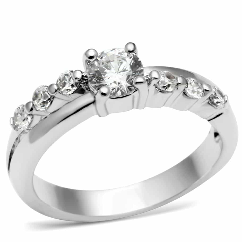 Brass Silver CZ Round Solitaire Accent Bridal Ring Set Ring view 1