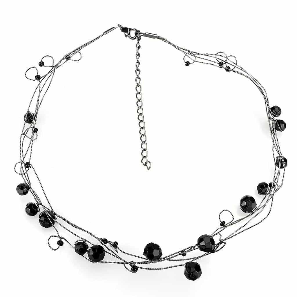 Brass Silver Black Bead Multi Strand Choker Necklace view 1
