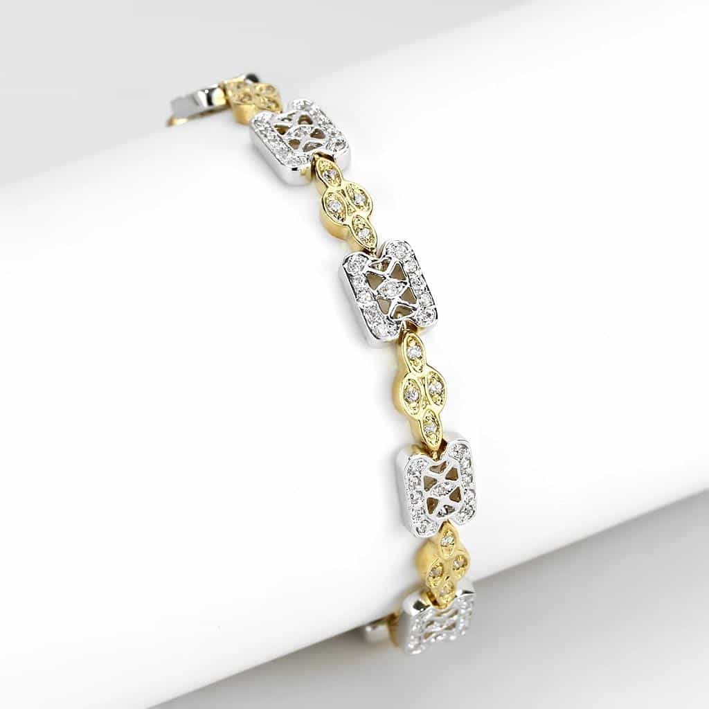 Brass Gold CZ Diamond Shape Filigree Link Bracelet view 1