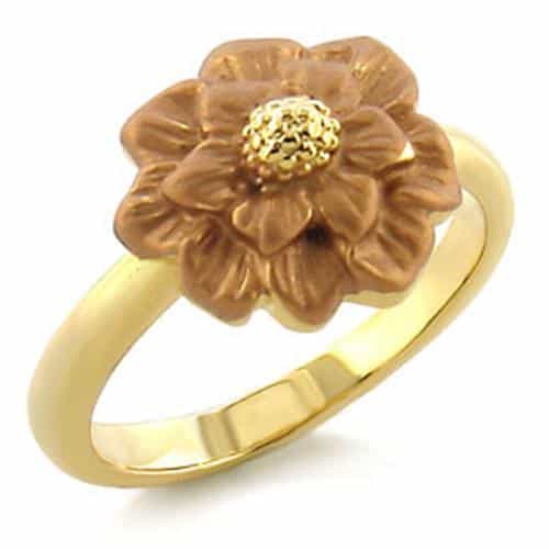 Brass Gold Brown Ceramic Flower Ring | The Stainless Jewelry view 1